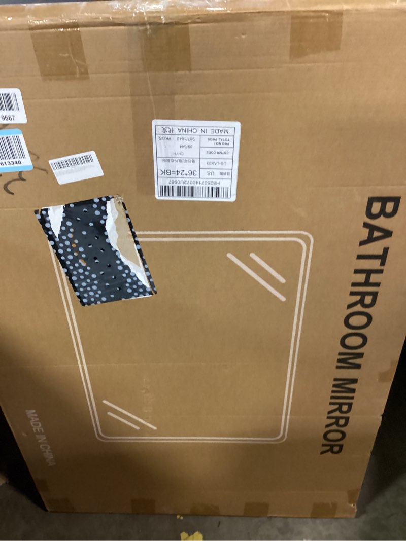 Condition photo showing New/Like New for 24" x 36" bathroom mirror black bathroom mirrors for over sink modern bathroom vanity mirror for bedroom entryway or living, metal framed hd tempered glass room horizontal or vertical black 36"l x 24"w