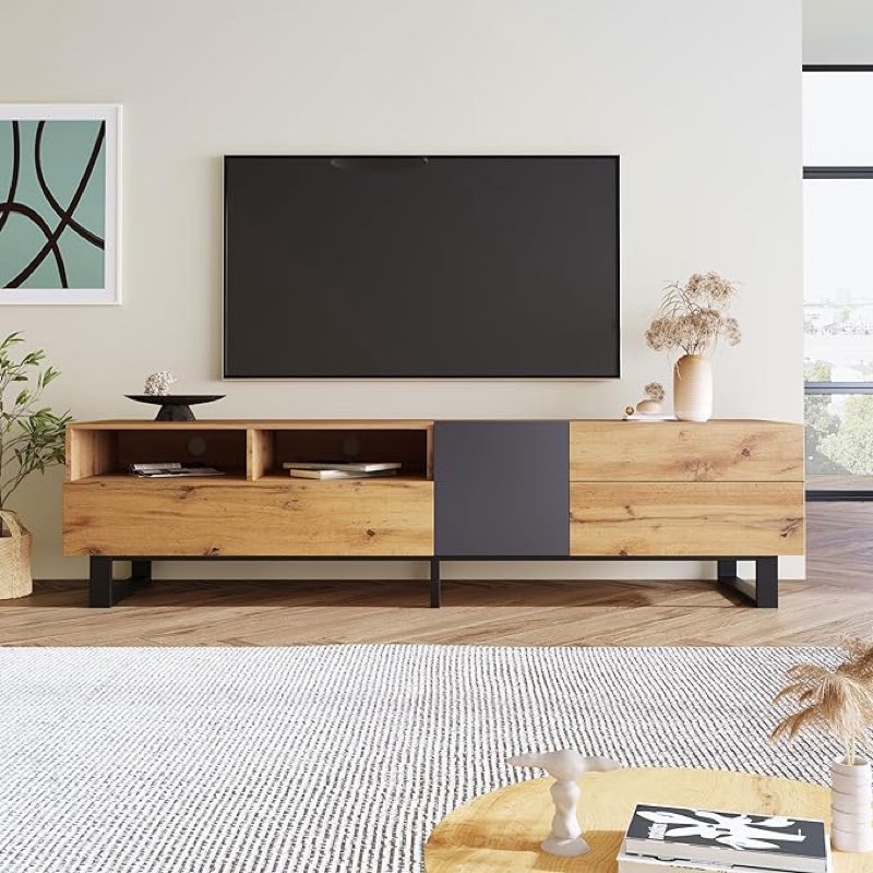 (Similar)(incomplete)Merax Modern TV Entertainment Center with Cabinets, Drawers & Open Shelves, Wood TV Stand for TVs Up to 80” for Living Room Bedroom