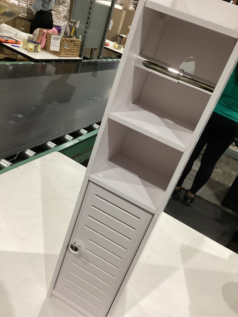 Condition photo showing As Is for aojezor toilet paper holder stand: no drill pvc small bathroom cabinet for apartment dwellers - rental deposit protection - small space storage saving