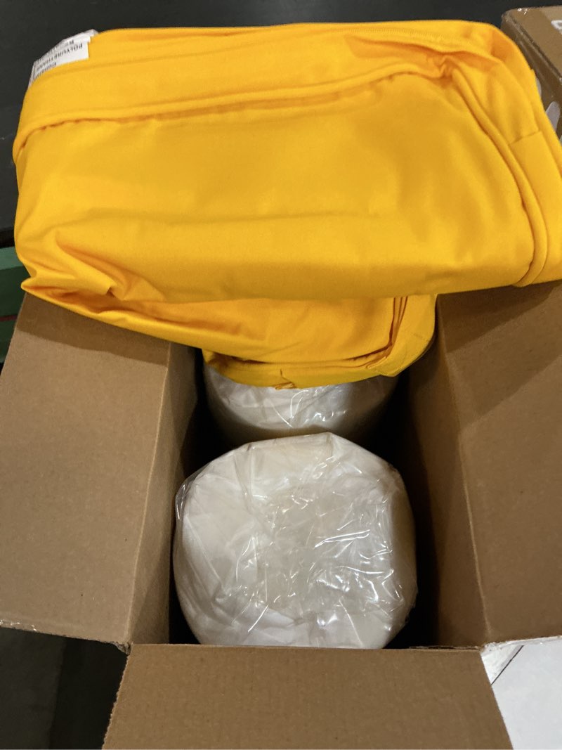 Condition photo showing New/Like New for downluxe waterproof outdoor chair cushions for patio furniture, 18" x 18" x 2" patio chair cushion with adjustable ties & portable handle, square outdoor cushion with removable cover, yellow, 2 pack 18x18x2 | 2 count yellow