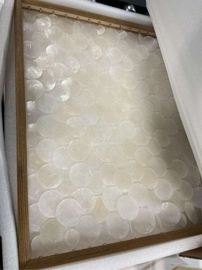 Condition photo showing Good Condition for Bergamot 3D Handmade 24"x24" Capiz Shell Wall Hanging Decor, Solid Wooden Framed Coastal Wall Decor, Minimalist White Sea Shell Art for Living Room, Bedroom, Office