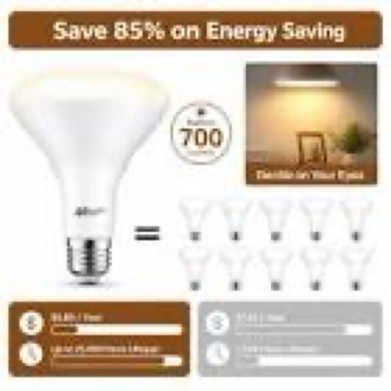 mastery mart 24 pack br30 led light bulb, e26 led bulb 65 watt, 2700k soft white 10w dimmable 700 lu