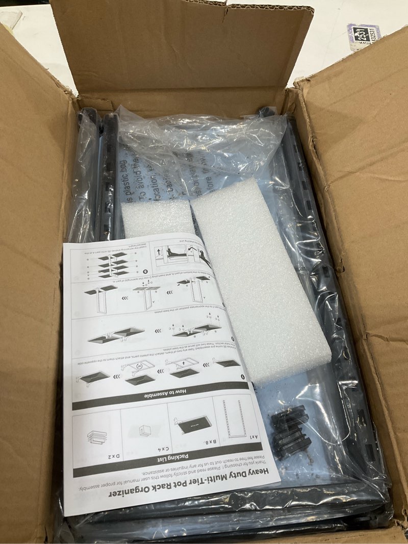 Condition photo showing Good Condition for LAMU Pots and Pans Organizer Rack for under Cabinet, 8 Adjustable Tiers Pan Pot Organizers inside Cabinet with 15" Height, Heavy-Duty Kitchen Organization and Storage Holds up to 12" Cookware, Black