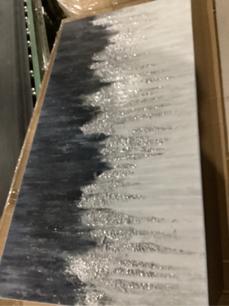 Condition photo showing Good Condition for train2 art blue & silver canvas wall art, hand painted abstract oil painting wall art on canvas, indigo wall picture painting for living room sofa decoration (navy blue, 24x48inch) navy blue 48"l x 24"w