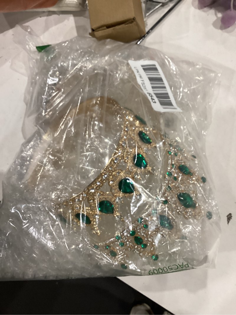 Condition photo showing Good Condition for mtlee 2 pcs prom king and queen crowns for men women king queen crowns tiara with rhinestone for wedding birthday grad(green gold, green style) classic