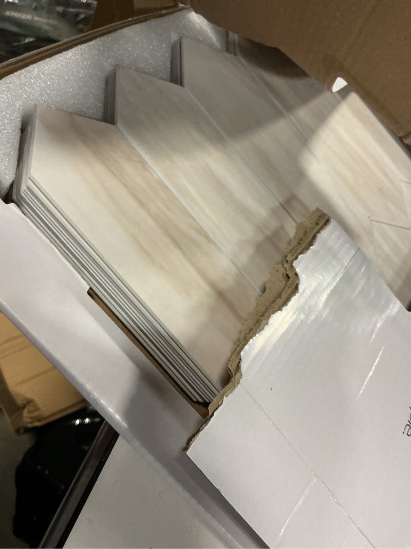 Condition photo showing As Is for Vamos Tile Glossy Wood Marble Grain Backsplash Tile Peel and Stick, 12.8 x 12.8 Inch 10 Sheets Long Hexagon PVC Self Adhesive Mosaic Wall Tiles Stick on Backsplash for Kitchen and Bathroom Glossy Wood Marble Pinkish Grain 10