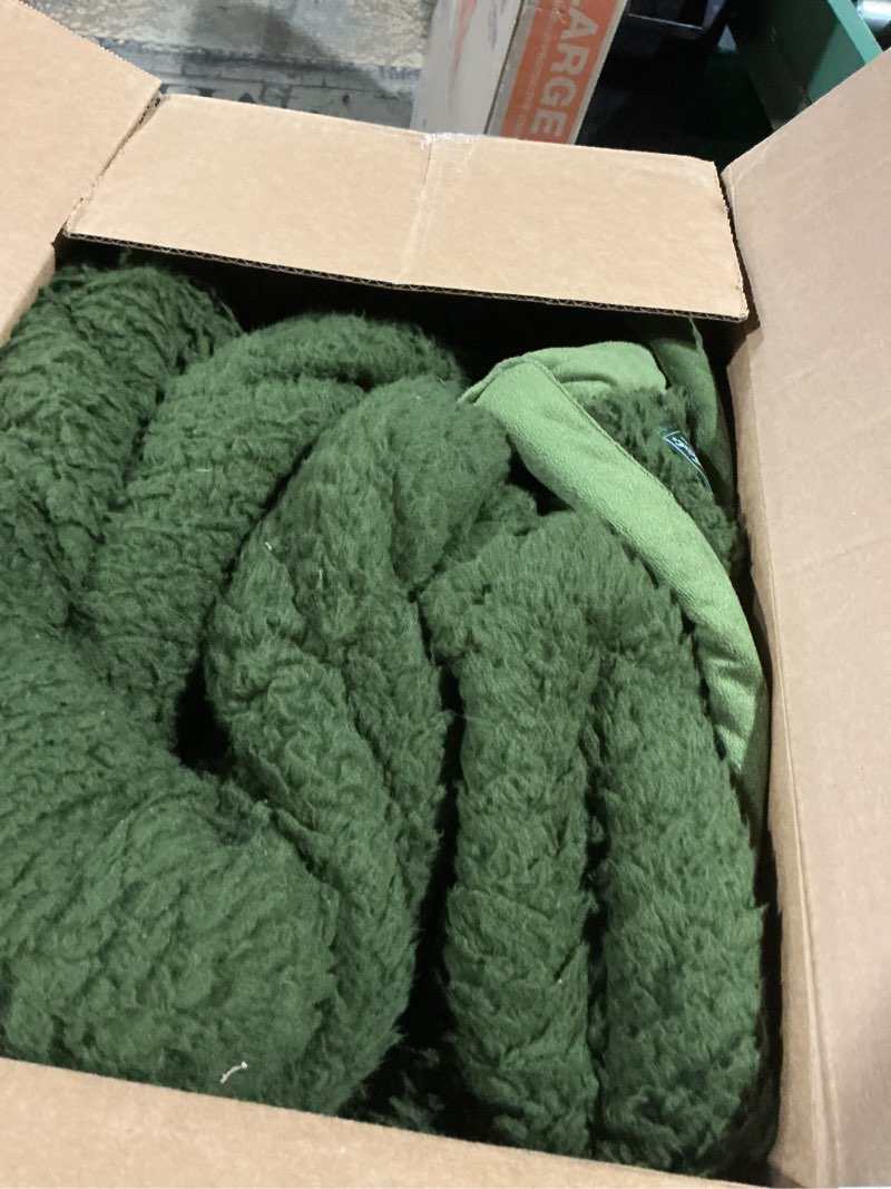 Condition photo showing As Is for woolrich burlington berber blanket super soft, cozy lightweight cover with luxurious velvet binding, modern trendy all season bedspread bedding-set, twin 66" w x 90" l green green twin