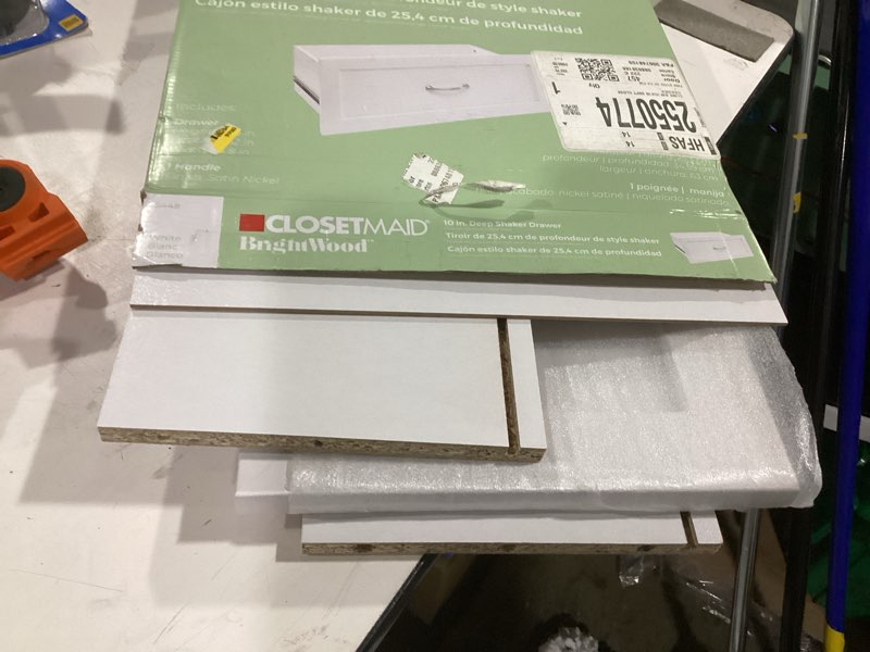 Condition photo showing As Is for closetmaid brightwood 25-in x 10-in x 13-in drawer unit