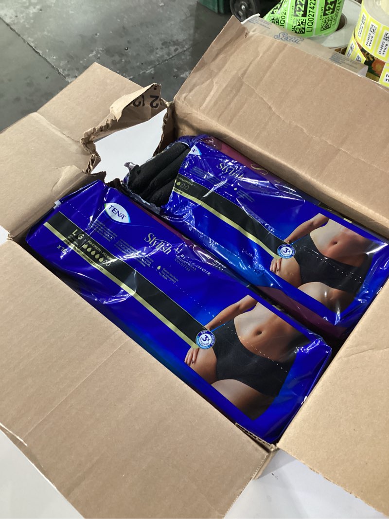 Condition photo showing New/Like New for TENA Stylish Black Incontinence Underwear for Women, Maximum Absorbency, Large, 32 ct (2 Packs of 16) Large 32