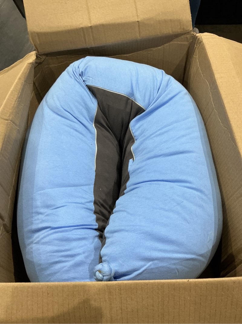 Condition photo showing As Is for byriver 43" long c shaped body pillow for adults men women, side sleeper pillow for neck shoulder back pain relief, cooling post sugery pillow pregnancy pillow, blue black washable pillowcase (xl)