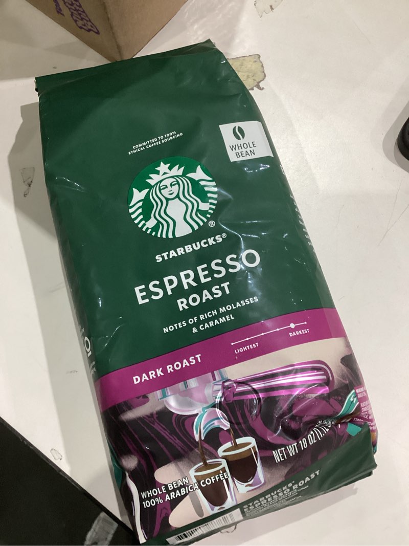 Condition photo showing Good Condition for Starbucks Whole Bean Coffee, Dark Roast Coffee, Espresso Roast, 100% Arabica, 1 bag (18 oz) Espresso 18 Ounce (Pack of 1)