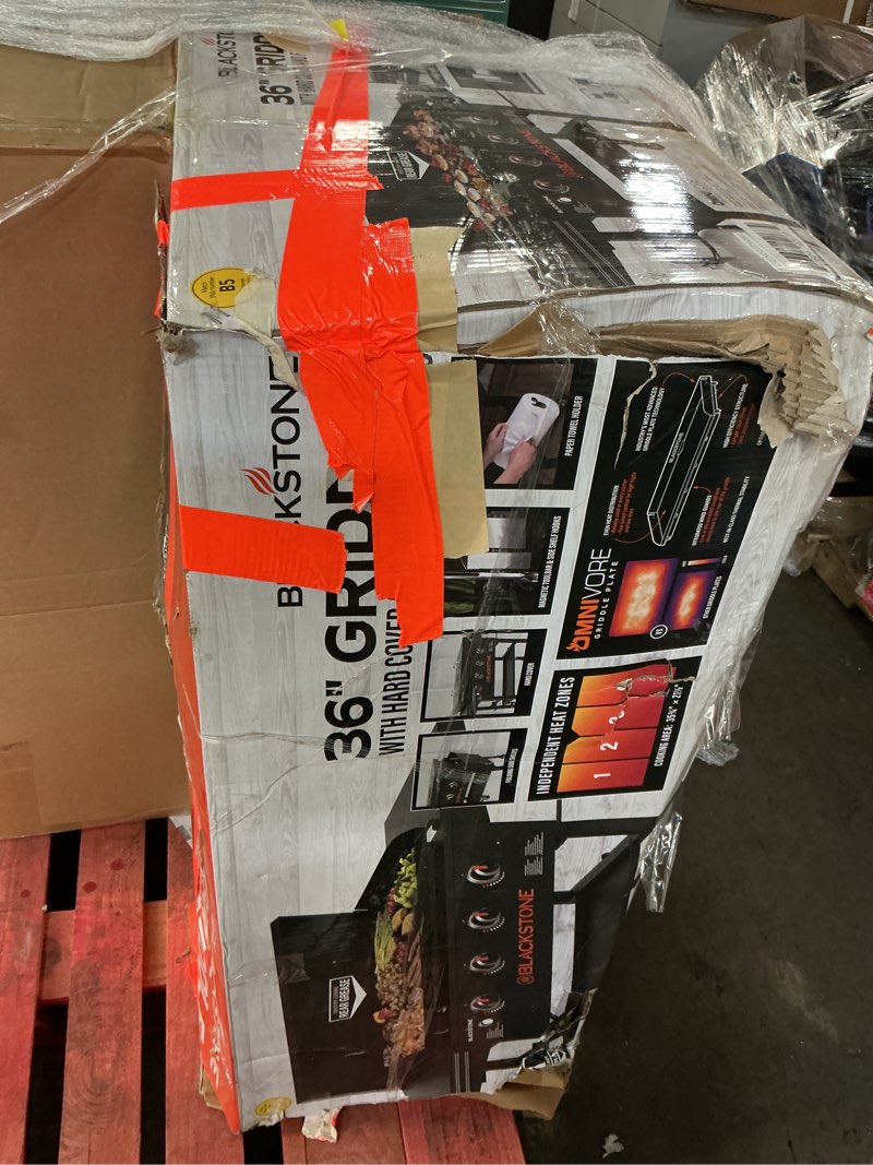Condition photo showing As Is for blackstone 4-burner 36" griddle cooking station with hard cover