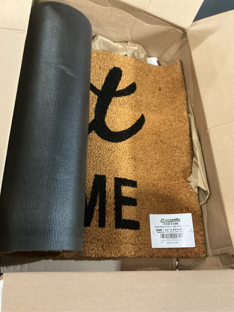 Condition photo showing Good Condition for ecomills go away coir door mat, 22" x 47" x 0.5", large extended size, non slip backing, funny front door welcome entrance mat, natural, indoor outdoor, low profile, easy to clean, durable rug 22" x 47" go away