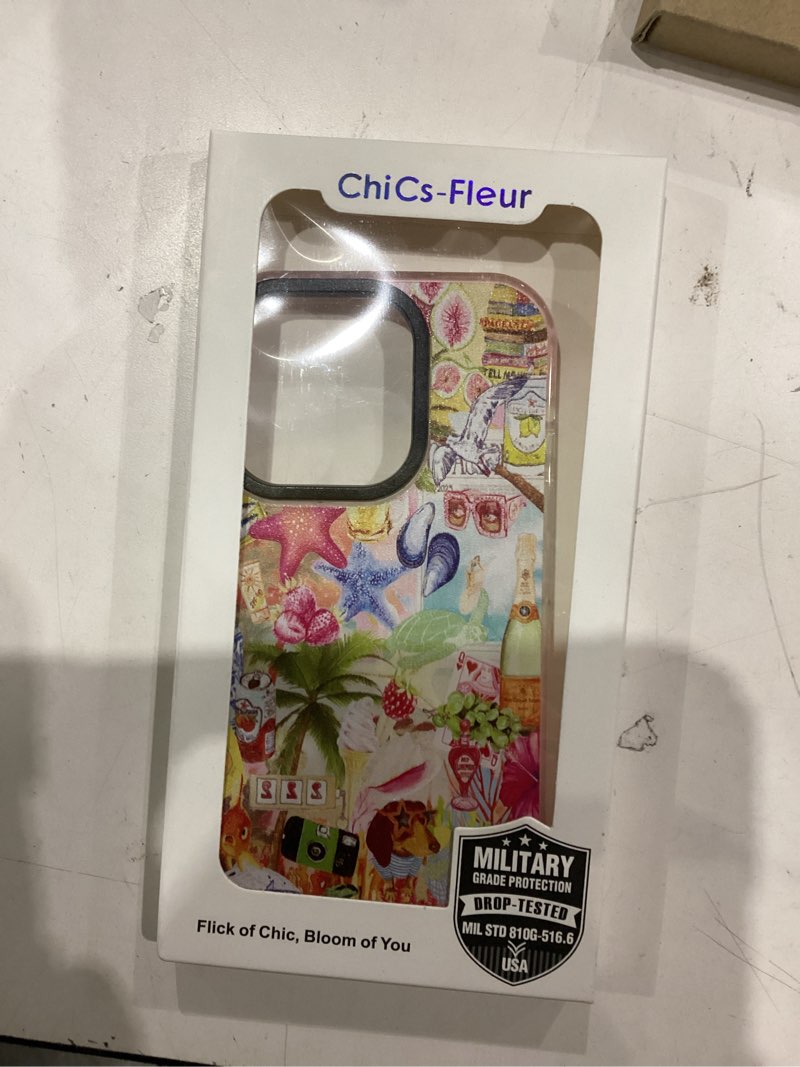 Condition photo showing Good Condition for ChiCsFleur for iPhone 16 Pro Case, TPU Phone case with Camera Protection for Women Girls Teens - Colorful Tropical Coastal Collage Design Palm Colorful Hibiscus Disco Dog Starfish Lemon Y2K Aesthetic StarfishCollage iPhone 16 Pro