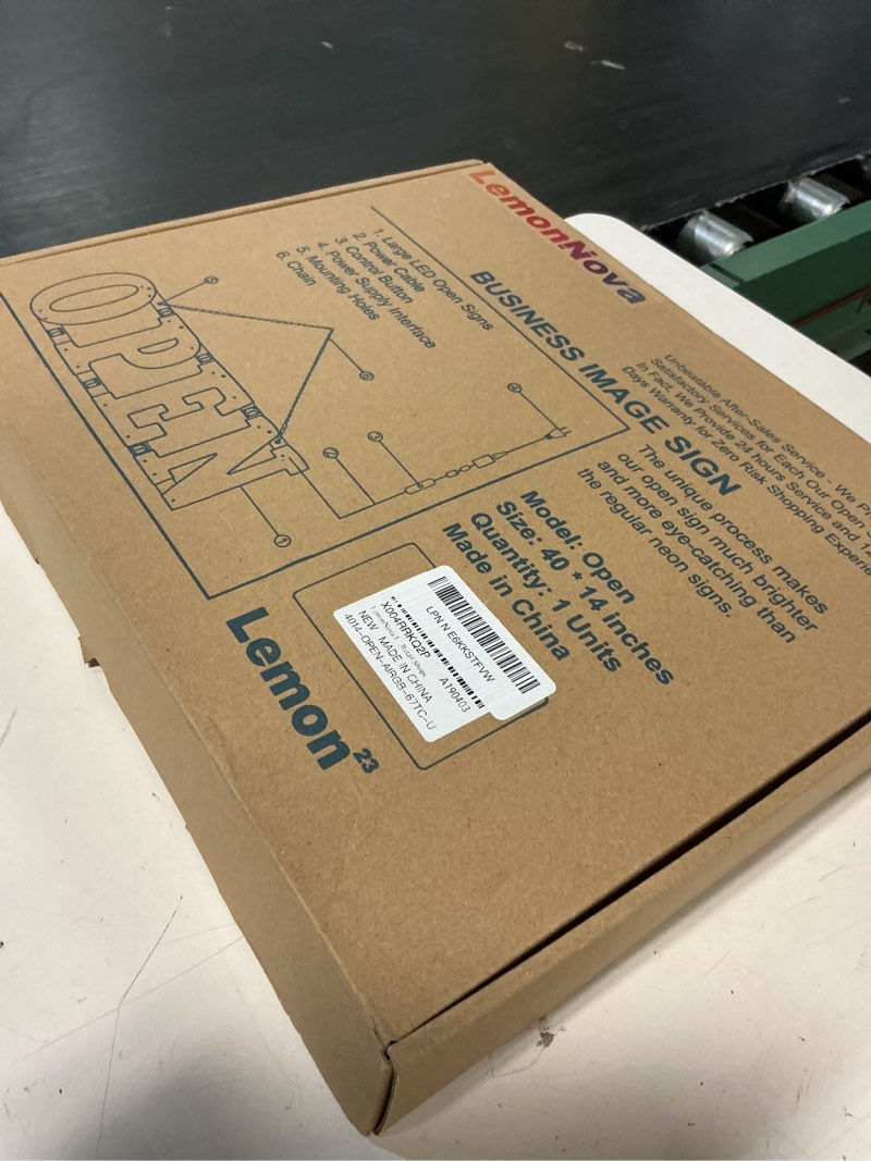 Condition photo showing New/Like New for 40'' × 14'' open signs for business, large led open sign with 16 million colors, app & remote control, timer, 44 flashing modes, adjustable brightness & speed, for storefront window or glass door multi color 40" x 14"