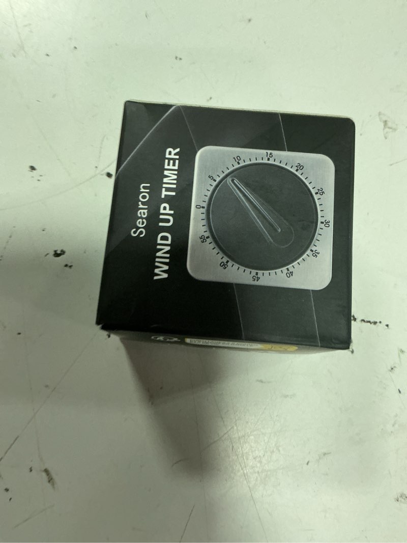 Condition photo showing New/Like New for searon kitchen timers for cooking, mechanical wind up timer with loud ring, magnetic back, no battery needed, stainless steel countdown timer for cooking and baking