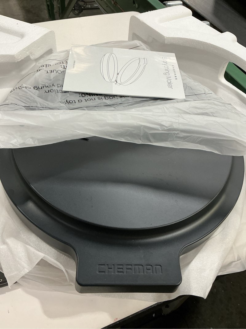 Condition photo showing Good Condition for Chefman Everything Maker & Pizza Oven – 1440W Countertop Electric Pizza Maker with 12” Nonstick Cooking Plates, Plus Makes Quesadillas, Omelettes and More, with Indicator Lights and Vertical Storage 13" x 15" x 4" Midnight