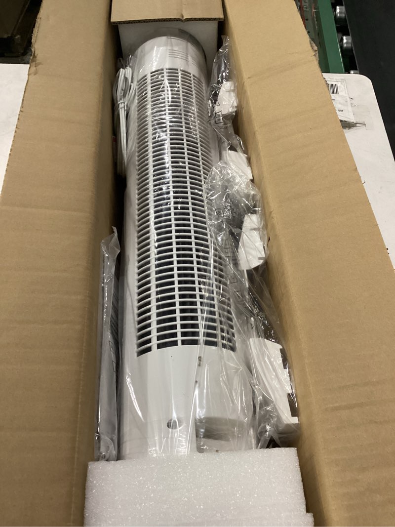 Condition photo showing New/Like New for tower fan for bedroom, quiet oscillating floor fans with 70°, remote control, 3 modes, 3 speeds, 12h timer, 30" bladeless standing fan for home, office, living room, white