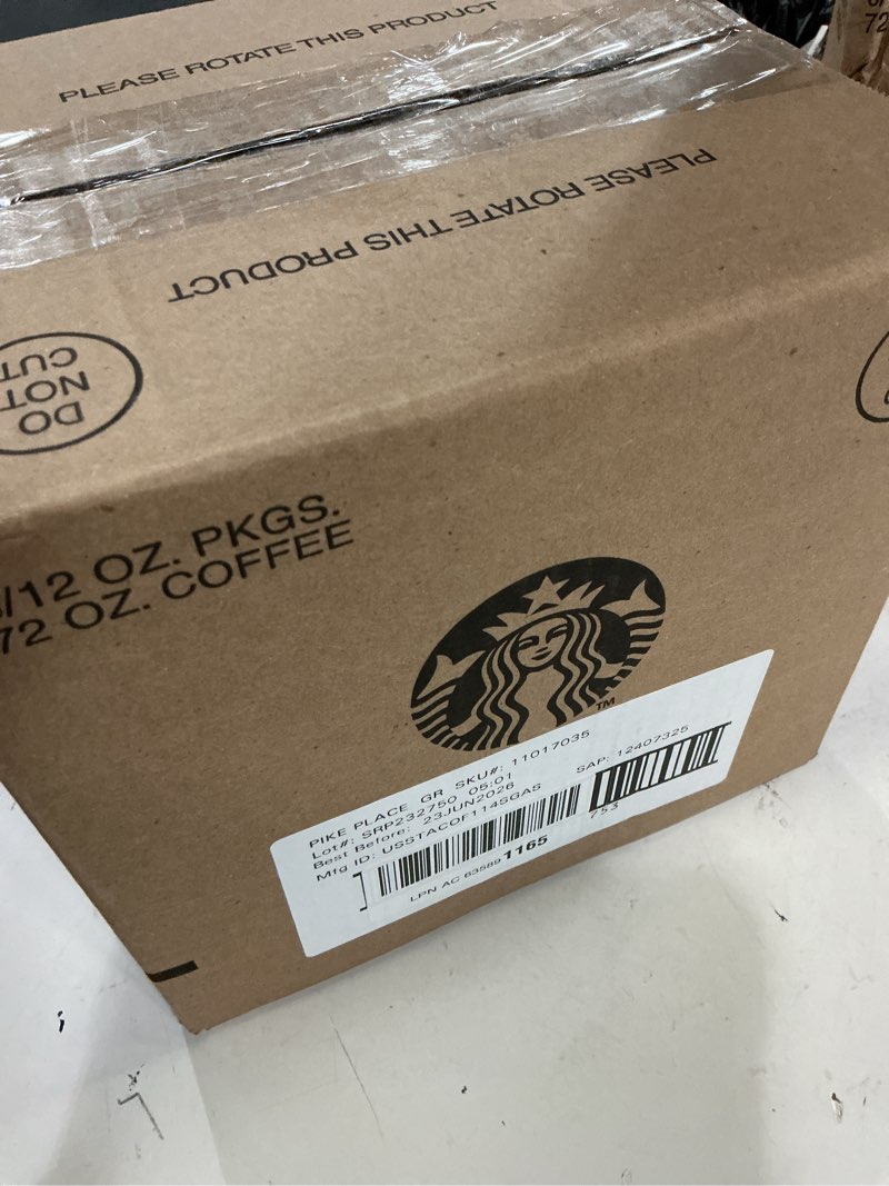 Condition photo showing New/Like New for (best before:23/jun/2026)starbucks ground coffee, medium roast hot or iced coffee, pike place roast, six 12 oz bags? pike place 12 ounce (pack of 6)