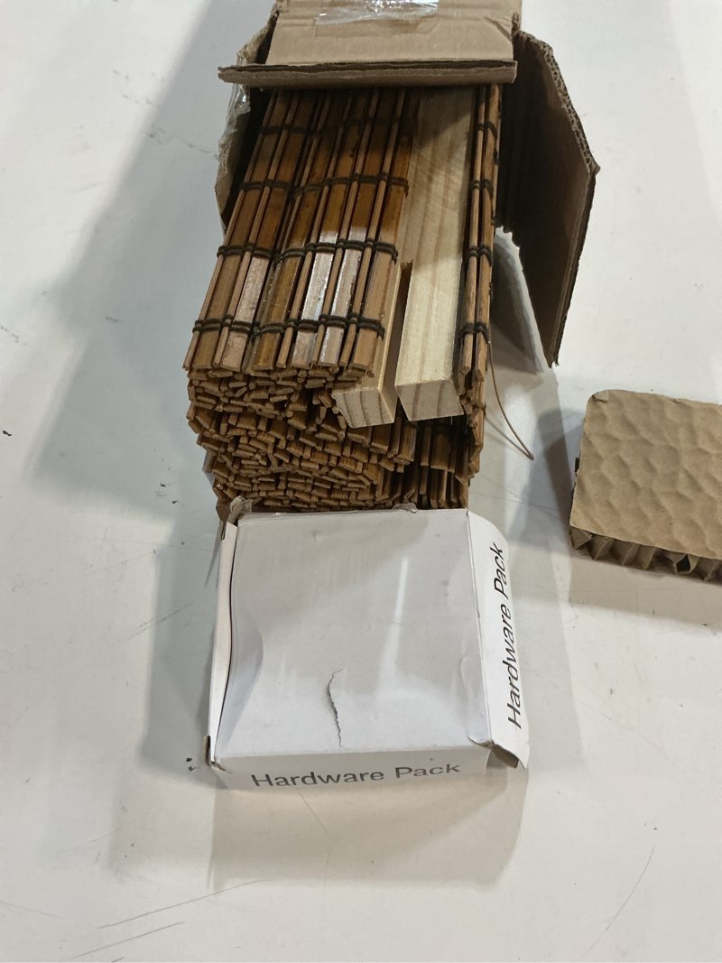 Condition photo showing As Is for CHICOLOGY Bamboo Blinds , Bamboo Shades , Roman Shades for Windows , Roman Window Shades , Window Shades for Home , Bamboo Shades for Patio , Blinds & Shades , Window Shade , 23"W X 64"H, Beaver