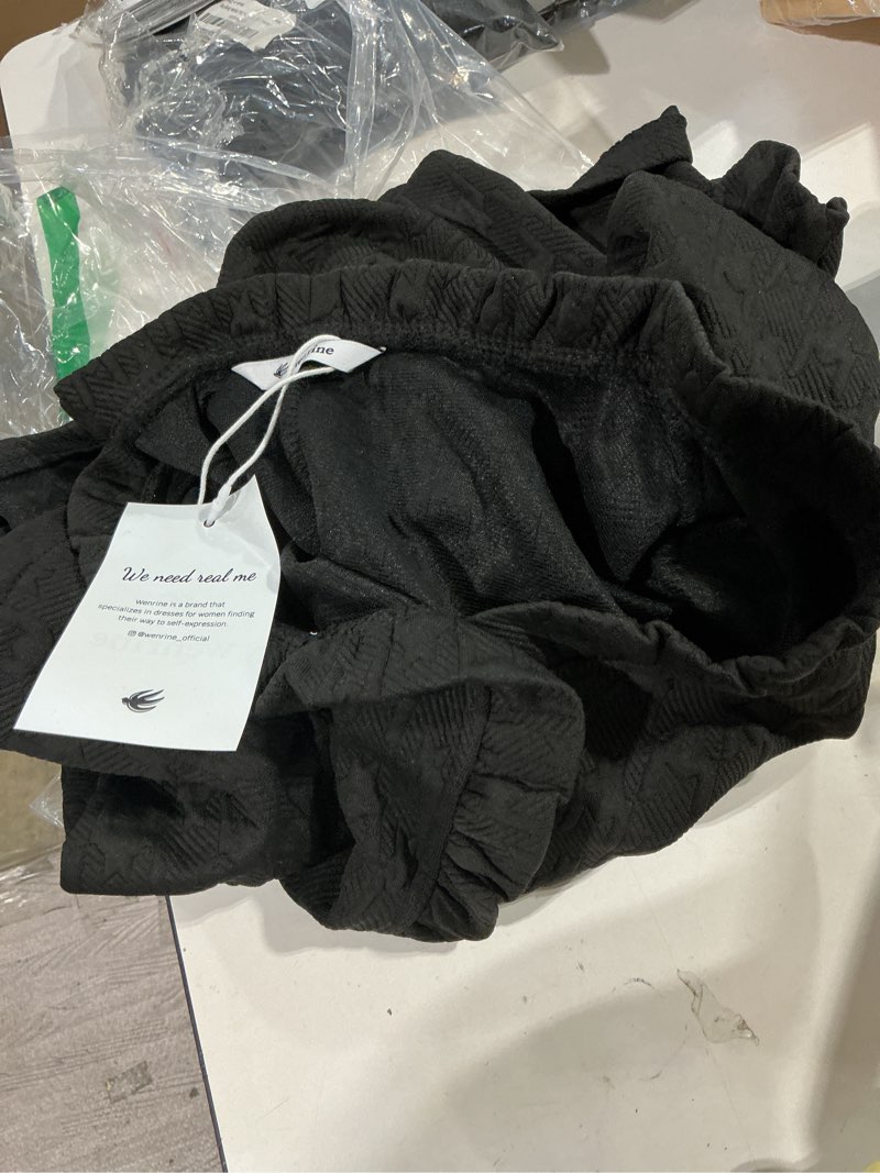 Condition photo showing Good Condition for wenrine womens casual mini dress textured puff short sleeve v neck ruffle loose a line spring dresses small black