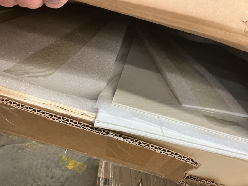 Condition photo showing As Is for allen + roth 48-in w x 34-in d x 78-in h gray subway 9 -piece glue up alcove shower panel kit
