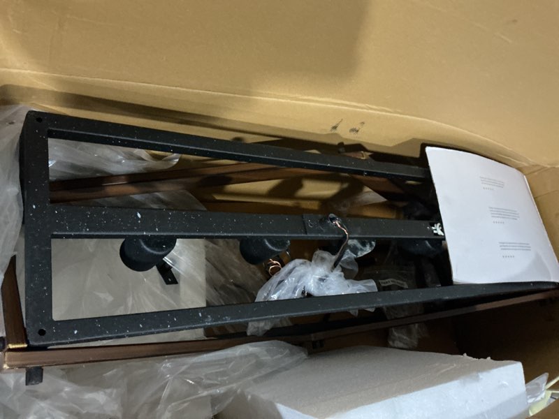 Condition photo showing As Is for kichler barrington 5-light distressed black rustic linear kitchen island light
