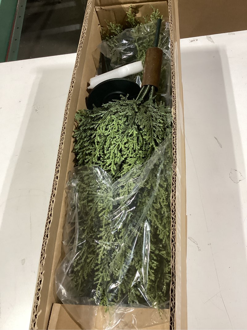 Condition photo showing Good Condition for 32" Artificial Cedar Topiary Trees with Ground Spike, Set of 2 Artificial Shrubs Fake Bushes UV Resistant Realistic Fake Plant for Outdoor Indoor Porch Garden Home Decor Cedar 32 Inch