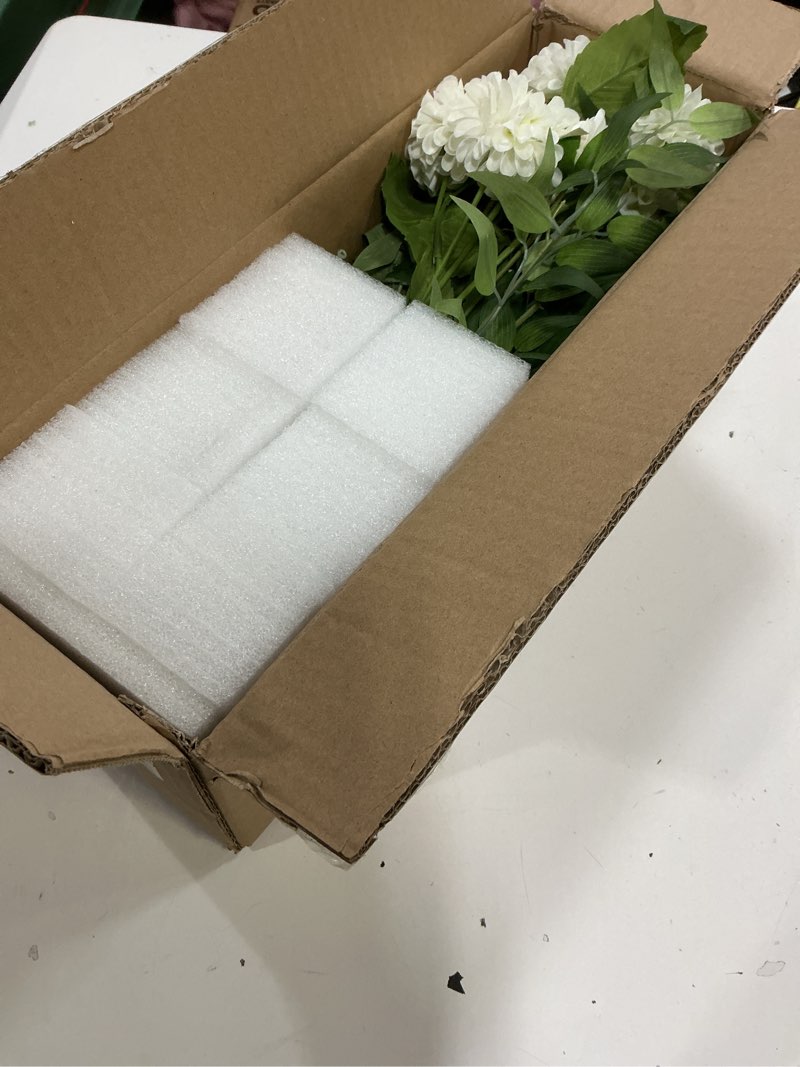 Condition photo showing Good Condition for hollyone white fake flowers in vase dahlia artificial flowers in glass vase with faux water dahlia silk flower arrangements for bathroom office table centerpiece shelf decorations home decor