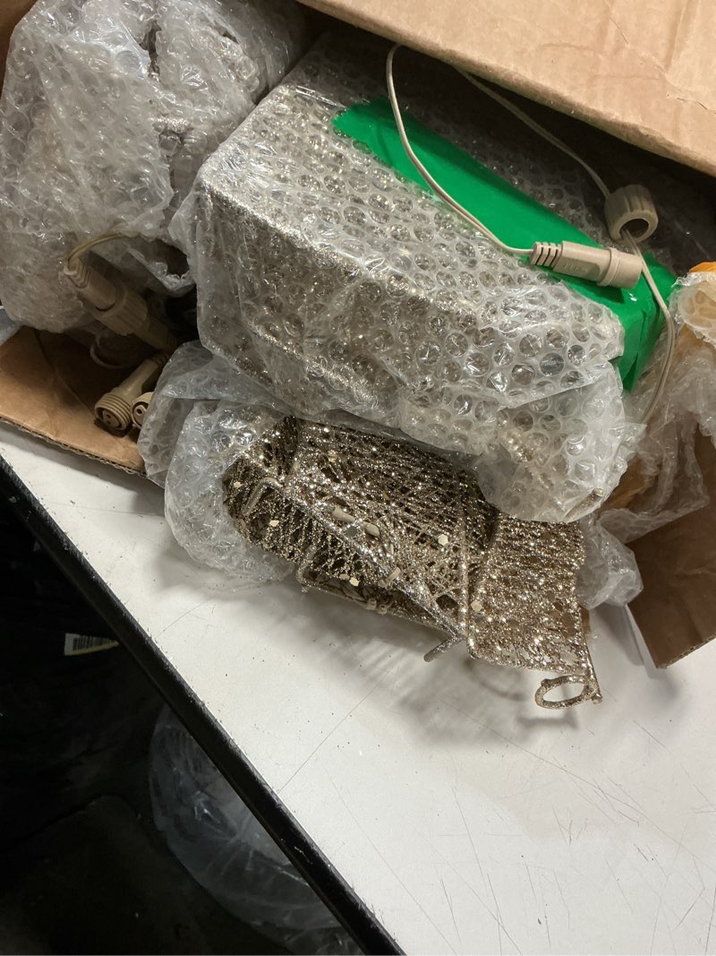 Condition photo showing As Is for 2025 New 2.5D 48" Lighted Christmas Deer Decoration, 3-Piece Lighted Deer Decorations Family Set, 4FT Outdoor Holiday Reindeer Decoration with 145 LED Lights for Patio, Lawn, Garden-Gold 2.5D-Gold