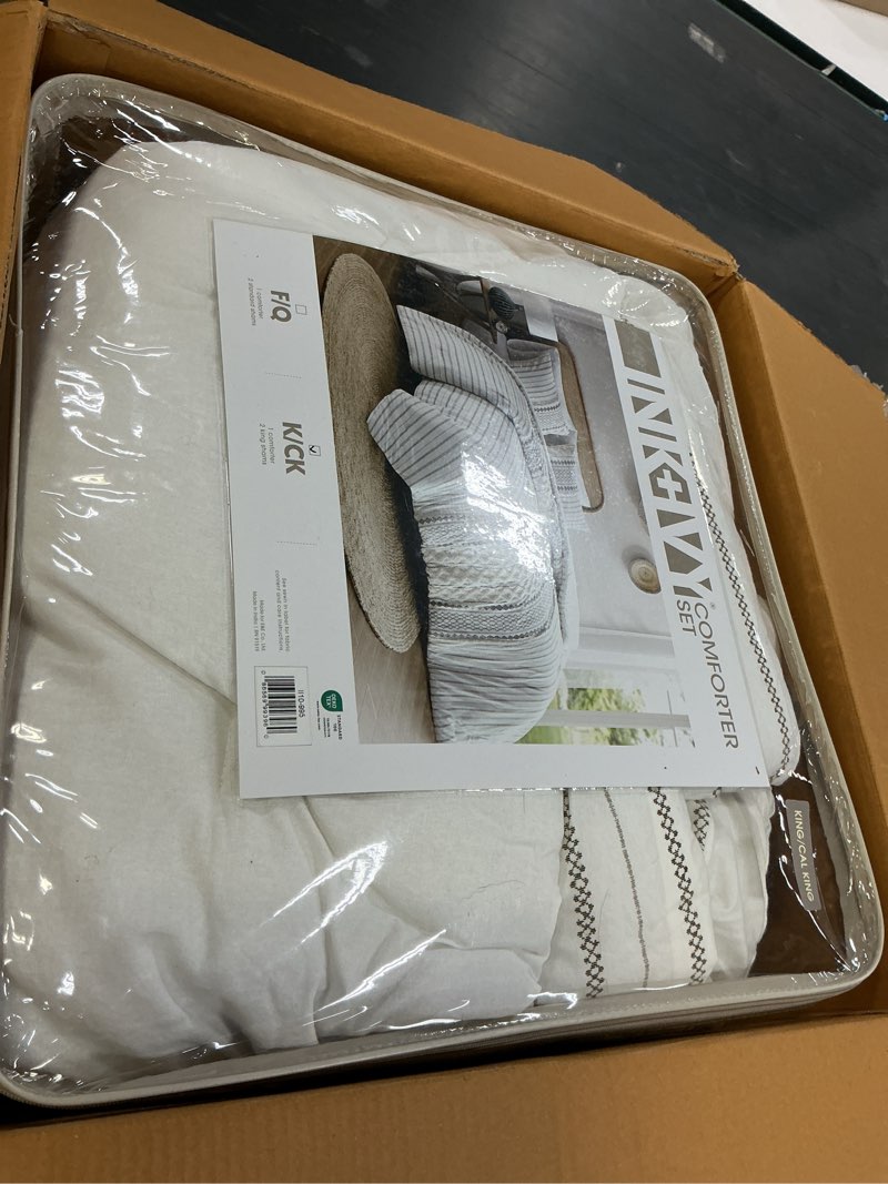 Condition photo showing As Is for INK+IVY Comforter for King Size Bed, Chenille Tufted, Breathable Cotton Comforter Set King, All Season Modern Boho Comforter with Farmhouse Bedding Flare, 2 Matching Shams, King Ivory 3 Piece Comforter Set King/Cal King Ivory