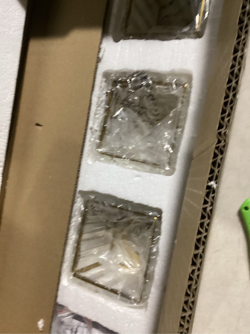 Condition photo showing As Is for Modern Crystal Bathroom Vanity Light 3-Light Brass Wall Light Fixtures Over Mirror Black and Gold Vanity Lighting for Bathroom Square Shade Brass Wall Sconce Black Gold-Square Shade 3-Light