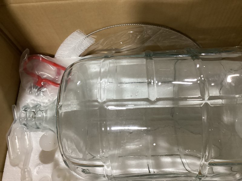 Condition photo showing Good Condition for suzile 5 gallon glass carboy set, 5 gallon glass water jug with drilled & undrilled rubber stoppers, bubble airlock, handle and brush, fermenter carboy jug for beer wine making equipment (clear) clear 5 gallon