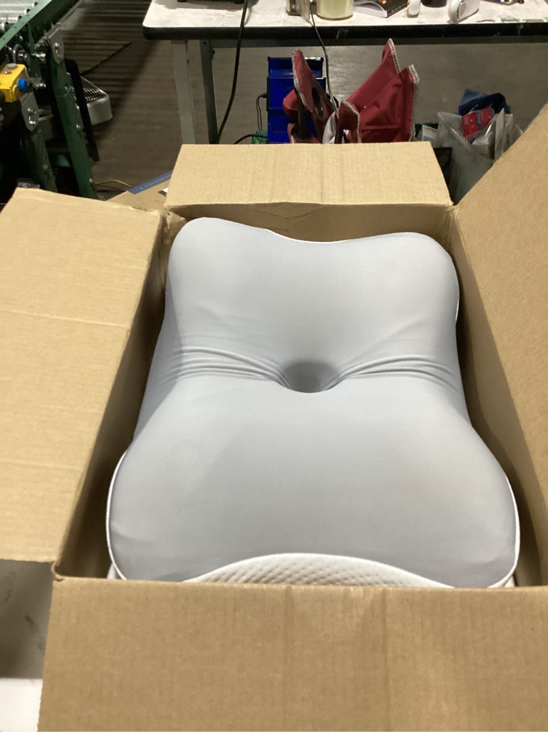 Condition photo showing Good Condition for cervical neck pillow for neck pain relief and sleeping, ergonomic contour memory foam pillow with breathable pillowcase, neck support pillow for side, back, stomach sleepers grey-white queen size