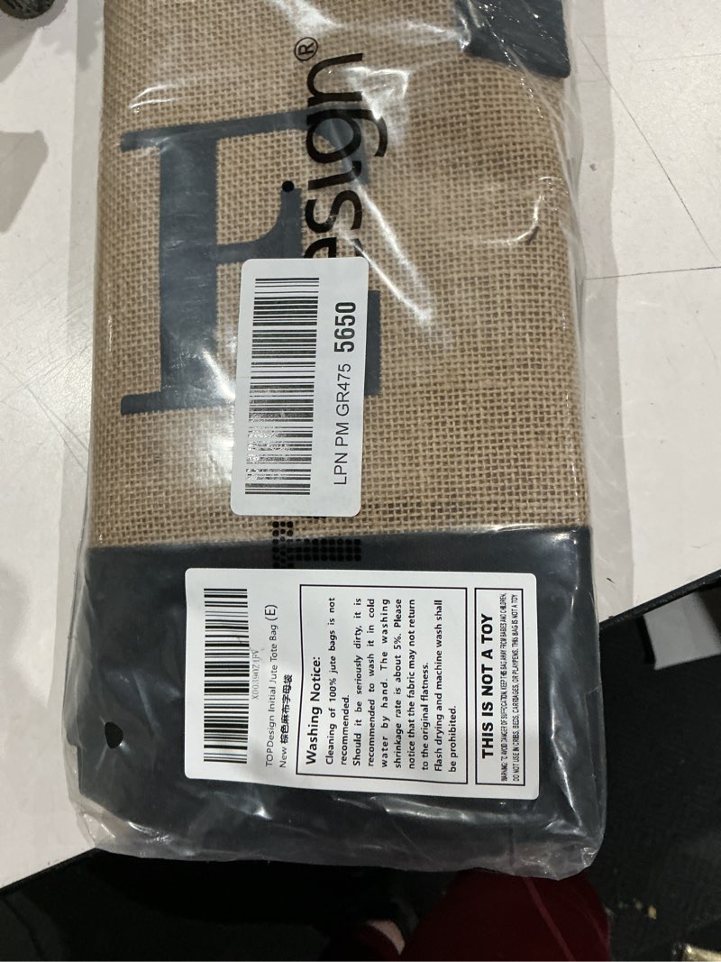 Condition photo showing Good Condition for topdesign initial jute/canvas tote bag, personalized present bag, suitable for wedding, birthday, beach, holiday, is a great gift for women, mom, teachers, friends, bridesmaids (letter e)