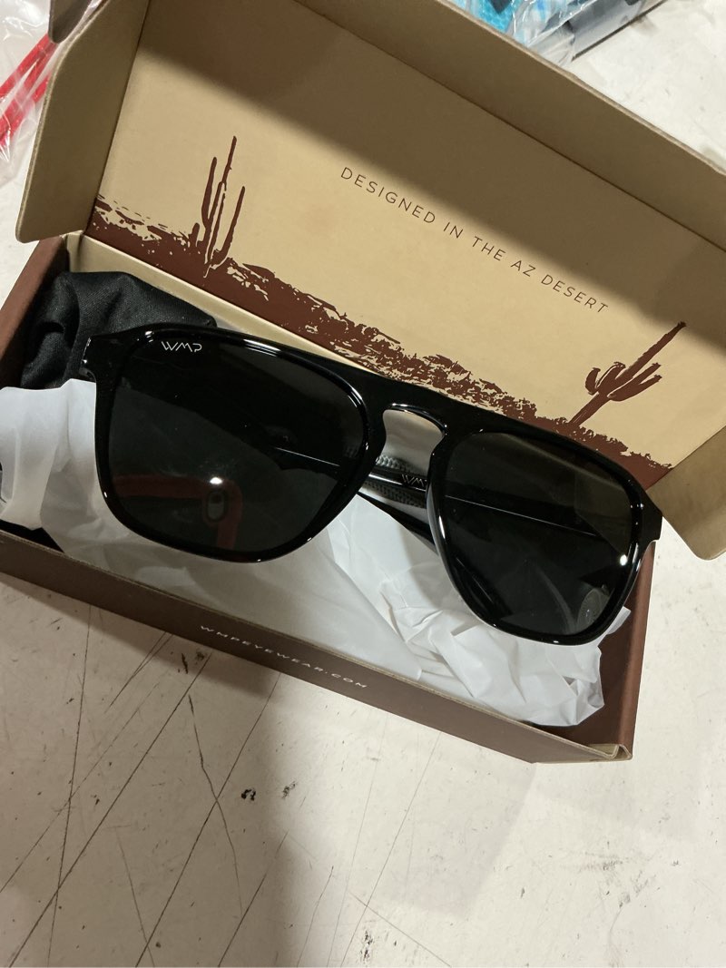 Condition photo showing Good Condition for wearme pro polarized modern aviator one-bridge square mens sunglasses black / triple black lens