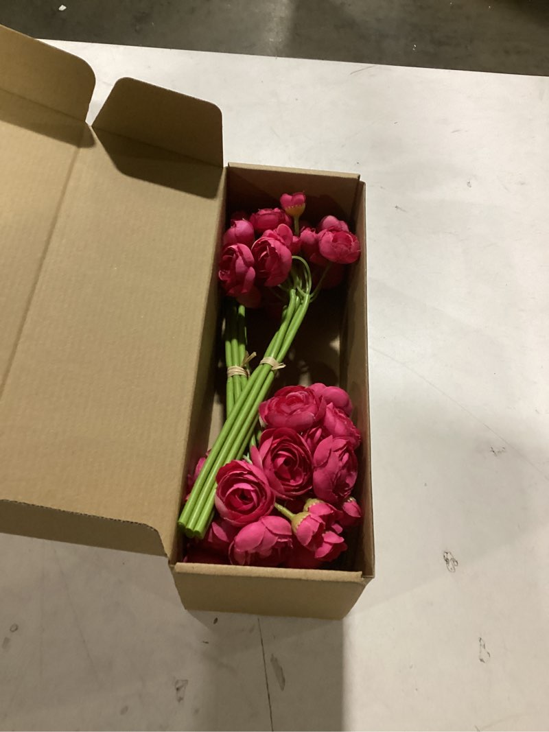 Condition photo showing Good Condition for IPOPU Hot Pink Flowers Artificial Ranunculus 2Bouquets Silk Flowers with Stems 12PCS Mini Fake Flowers for DIY Wedding Bouquet Bridal Shower Decorations Floral Filler Flowers Centerpieces (Hot Pink)