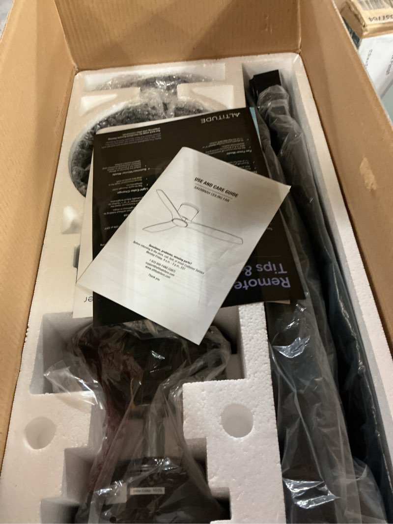 Condition photo showing As Is for altitude savannah 52-in matte black with black blades led flush mount smart ceiling fan with light and remote control included 3 -blade