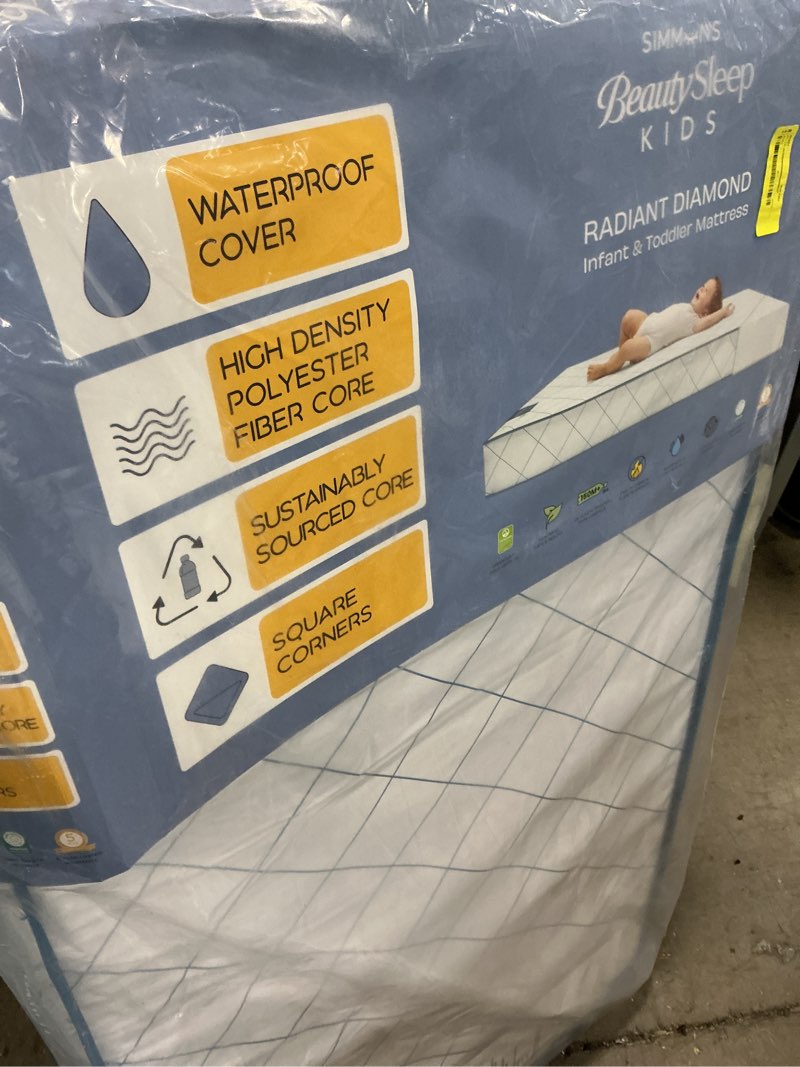 Condition photo showing Good Condition for simmons beautysleep kids radiant diamond crib and toddler mattress, waterproof, extra firm, greenguard gold, sustainably sourced fiber core, white/blue