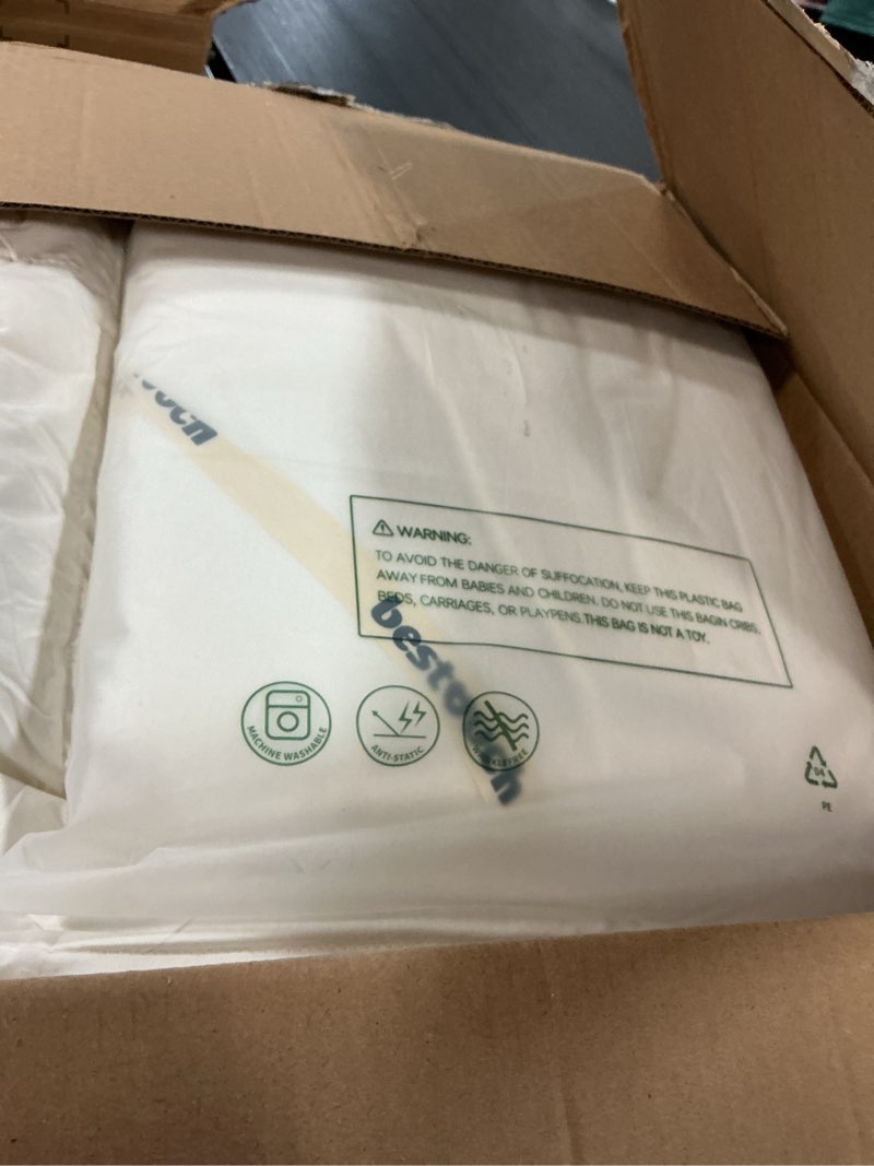 Condition photo showing As Is for downcool feather down fiber comforter california king size, 100% cotton ultra soft fluffy duvet insert, all season luxurious hotel bed comforter with corner tabs, white 104"x96" white california king