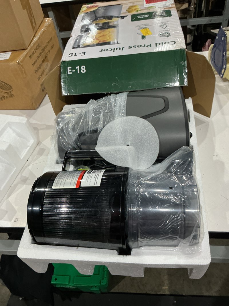 Condition photo showing Good Condition for eanoruus juicer machines, 3-in-1 cold press juicer with 6.5" extra large chute, 100oz large capacity, ac motor, makes juice, nut milk & sorbet, premium gray