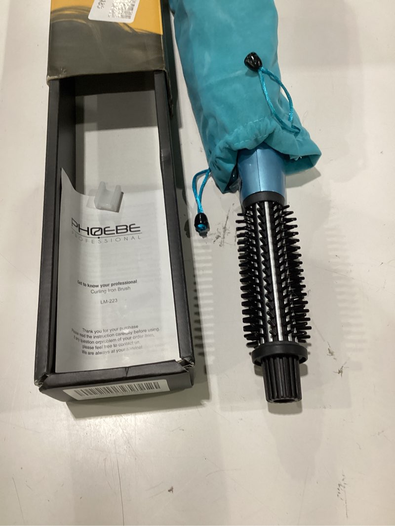 Condition photo showing As Is for phoebe curling iron brush anti-scald bristles instant heat up dual voltage ceramic tourmaline ionic hair curling wand for all hair types (1 inch)