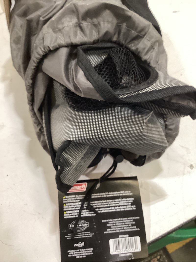 Condition photo showing Good Condition for coleman portable camping chair with 4-can cooler, cushioned seat & back with side pockets & cup holder, carry bag included, great for camping, tailgating, firepits, patio, & more grey
