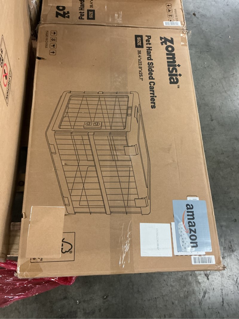 Condition photo showing New/Like New for Collapsible Dog Crate for Large Dogs - 36" L Heavy Duty Dog Kennel No Tools Required with 4 Sides Steel Foldable Cage for Dogs Indoor Furniture, Portable Carrier with 2 Smooth Wheels, Beige