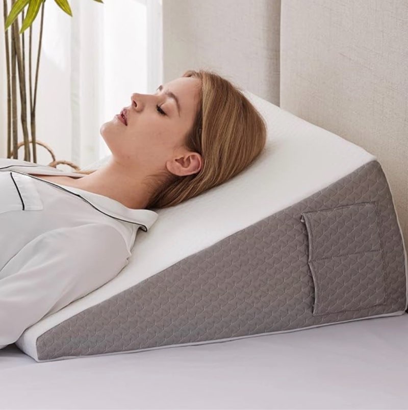 ruqmuis wedge pillow for acid reflux, bed wedge pillow for headboard 10", pillow wedge for back pain relief, post surgery, elevated pillows for sleeping, snoring, triangle pillow with cover, white