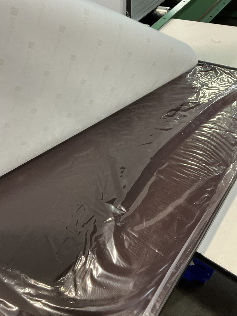 Condition photo showing Good Condition for chocolate brown leather 30" x 19" desk mat without rails
