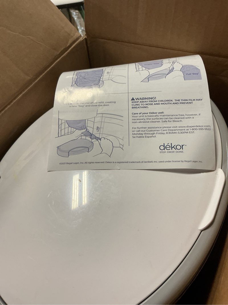 Condition photo showing As Is for Diaper Dekor EKO Classic Diaper Pail, White | ONLY Eco-Friendly Diaper Pail Made with 70% Recycled Materials | Hands-Free: Step–Drop–Done | Cost-Effective Refill System Eko White