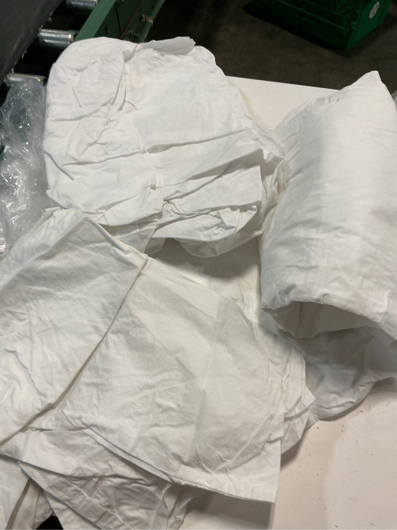 Condition photo showing As Is for organic brushed cotton sheet set, king, white