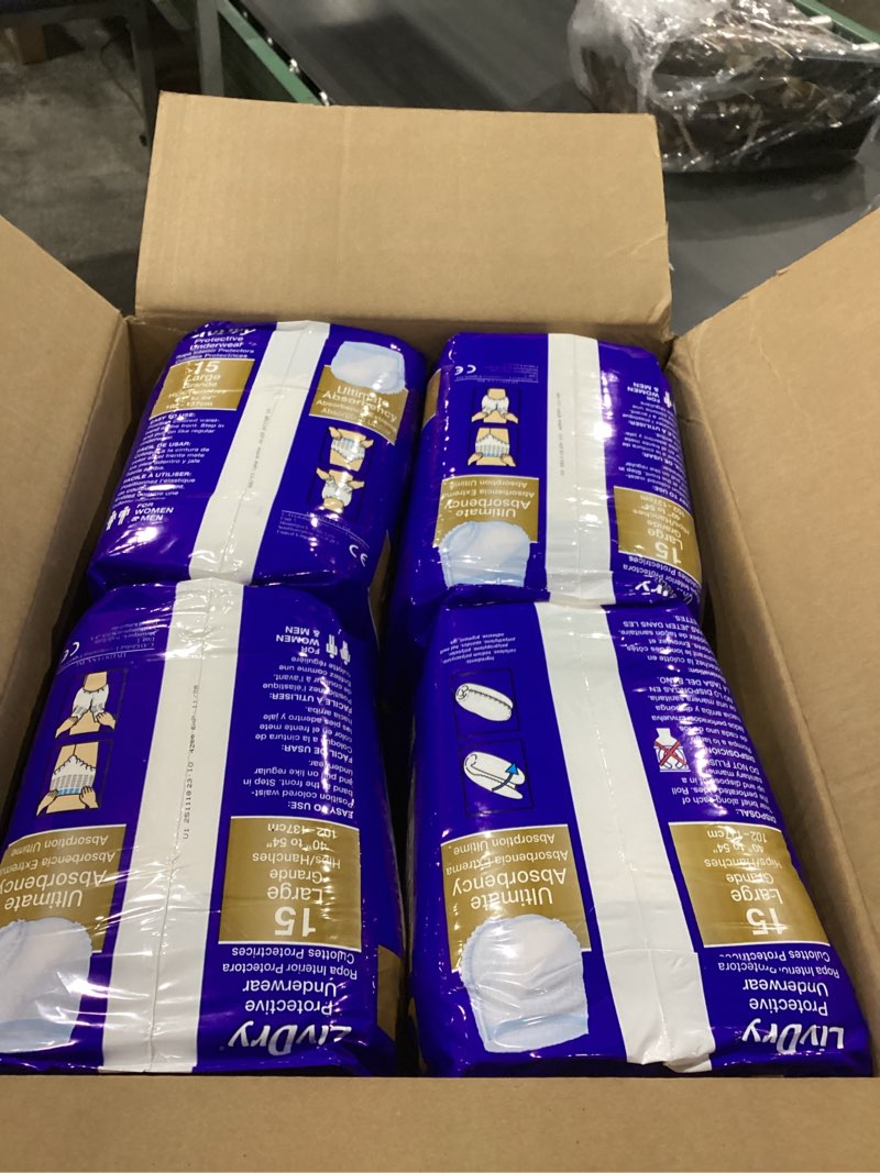 Condition photo showing New/Like New for LivDry Large Ultimate Adult Incontinence Underwear, High Absorbency, Leak Cuff Protection, L, 60-Pack Large (60 Count)