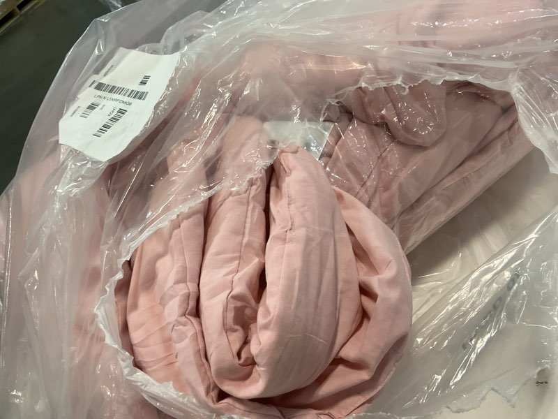 Condition photo showing As Is for Joysoul Goose Feathers Fiber Comforter - Lightweight Ultra Soft Fabric Cover Breathable White Down Feather Fill, Pink King Size Duvet Insert (104" X 88")